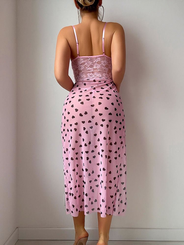 Charming Lace and Heart Print Lingerie Set - Late Night Lingerie