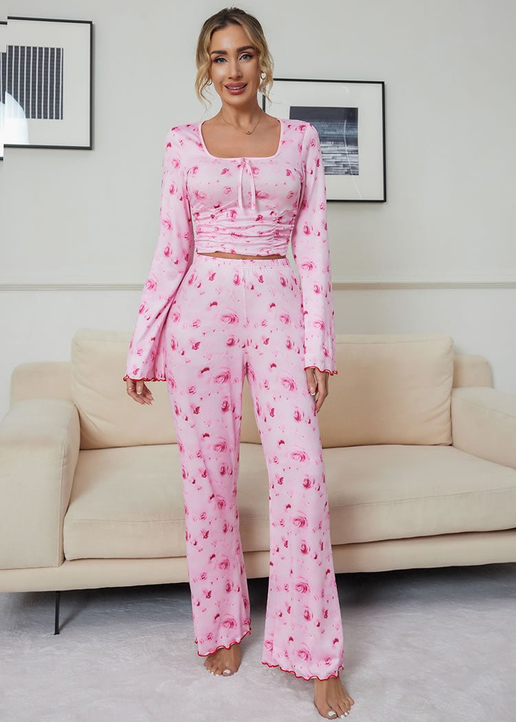 Charming Pink Floral Print Lingerie Set - Late Night Lingerie