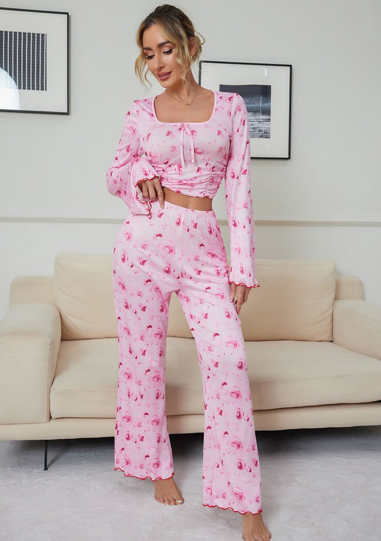 Charming Pink Floral Print Lingerie Set - Late Night Lingerie