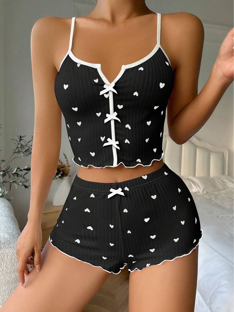 Charming Pink Heart Print Set - Late Night Lingerie