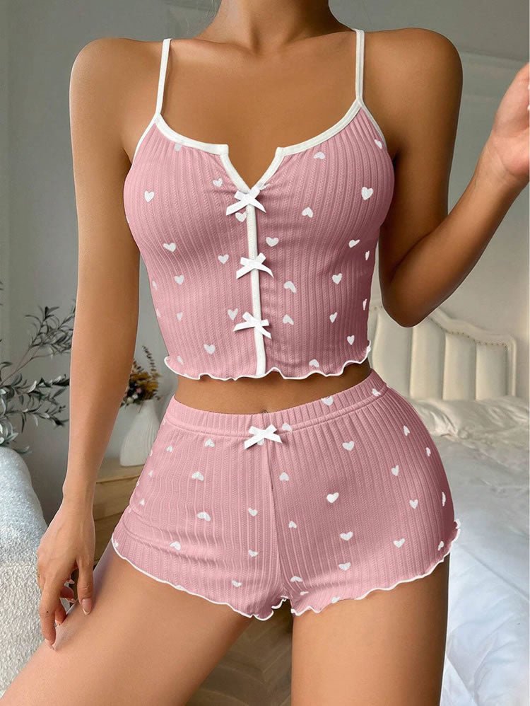 Charming Pink Heart Print Set - Late Night Lingerie