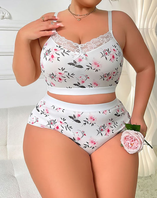 Comfortable Floral Plus Size Lingerie Set - Late Night Lingerie