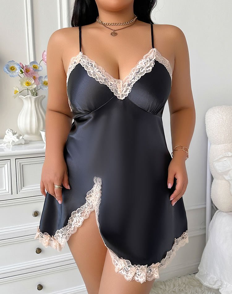 Comfortable Pink Satin Loungewear Dress with Lace - Late Night Lingerie