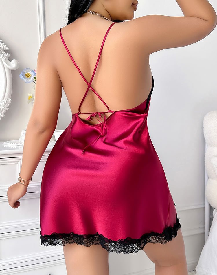 Comfortable Pink Satin Loungewear Dress with Lace - Late Night Lingerie