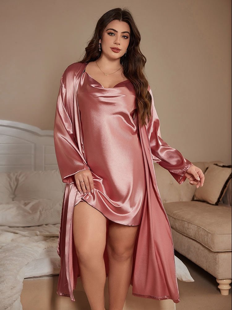 Comfortable Pink Satin Sleep Dress with Robe - Late Night Lingerie