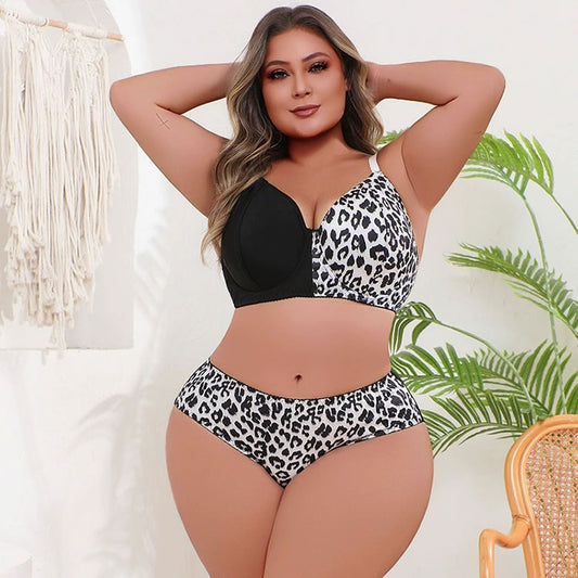 Plus Size Leopard Print Bra and Panty Set