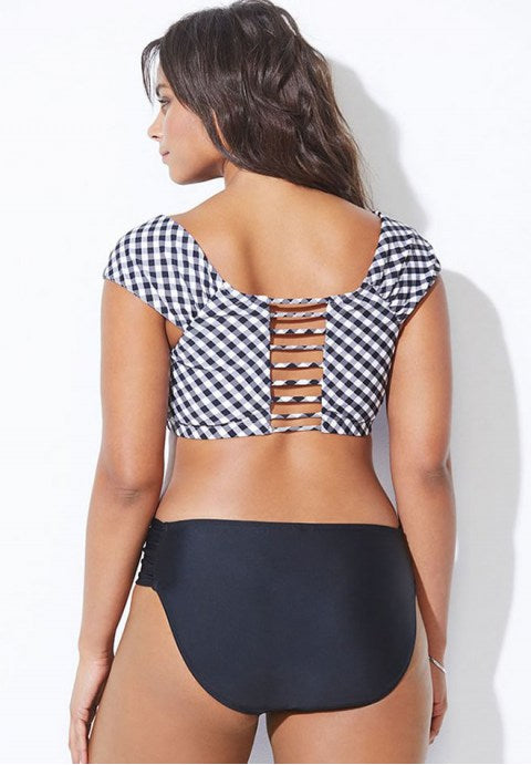 Plus Size Gingham Strappy Back Crop Bikini Swimsuit