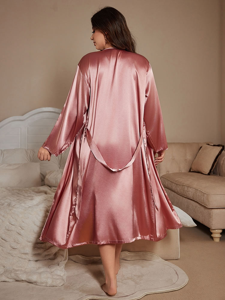Comfortable Pink Satin Sleep Dress with Robe