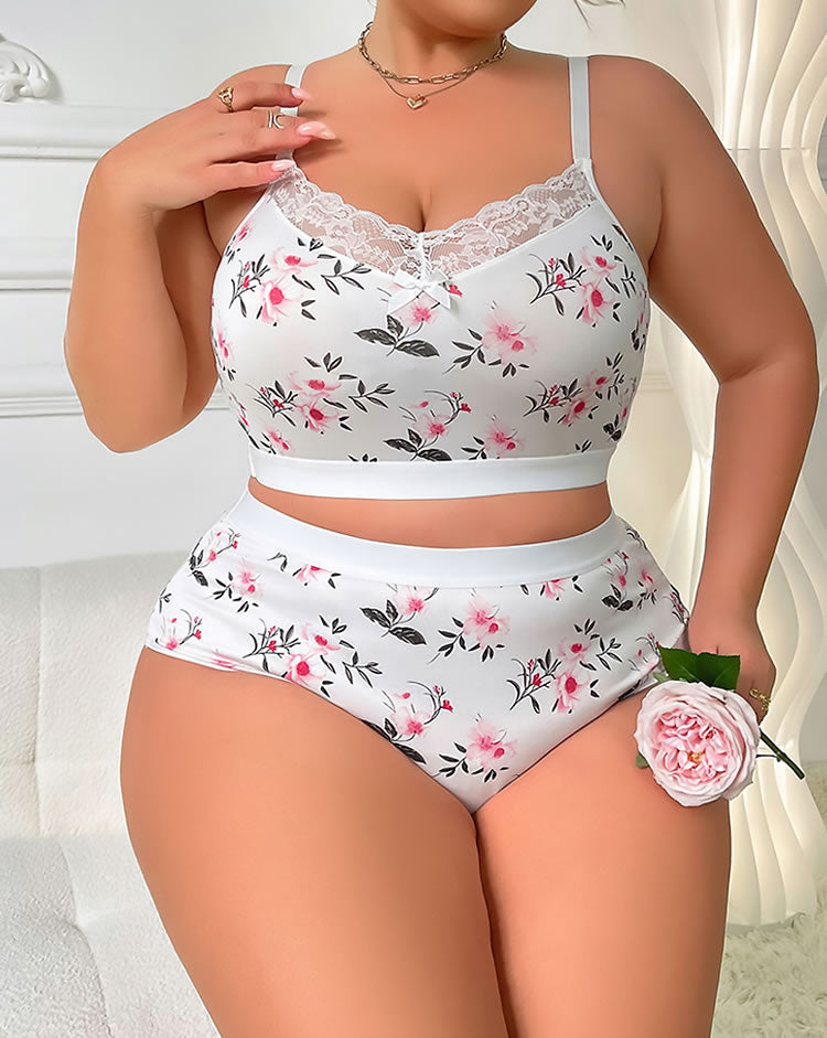 Comfortable Floral Plus Size Lingerie Set