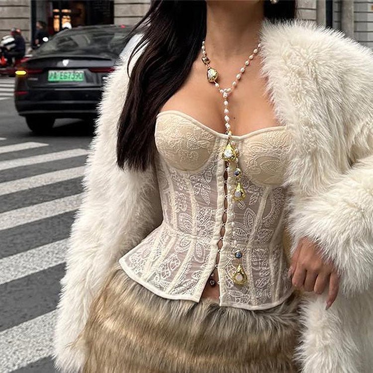 Elegant Apricot Lace Corset Top - Late Night Lingerie