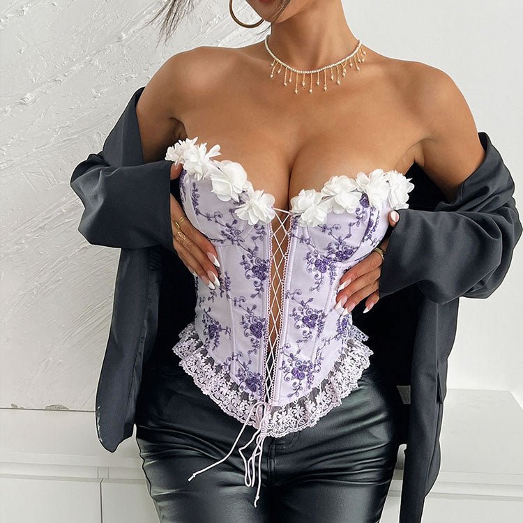 Elegant Floral Embroidered Corset Top - Late Night Lingerie