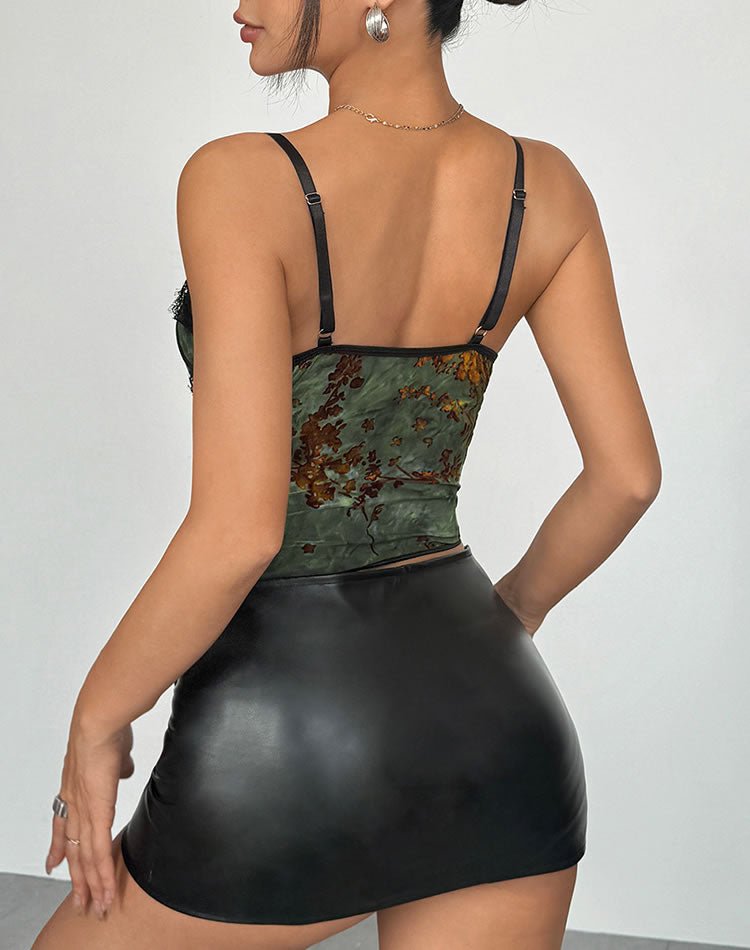 Elegant Green Corset with Floral Lace Detailing - Late Night Lingerie