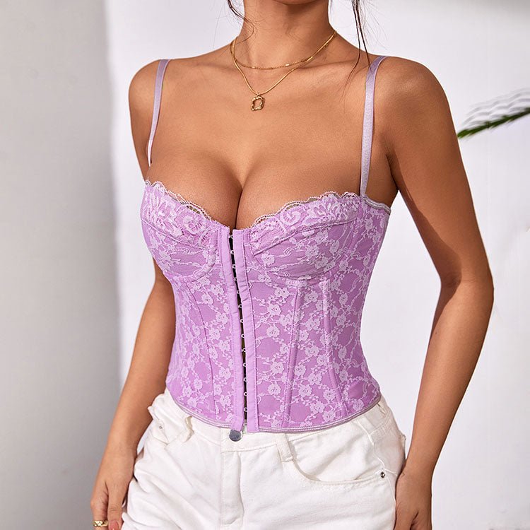Elegant Lilac Lace Corset Top - Late Night Lingerie