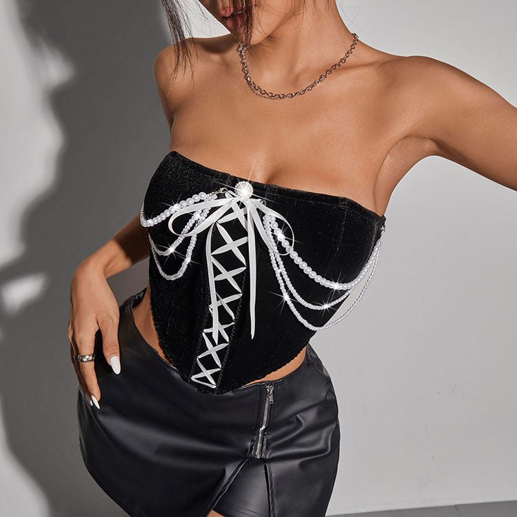 Elegant Pearl-Embellished Bustier Top - Late Night Lingerie