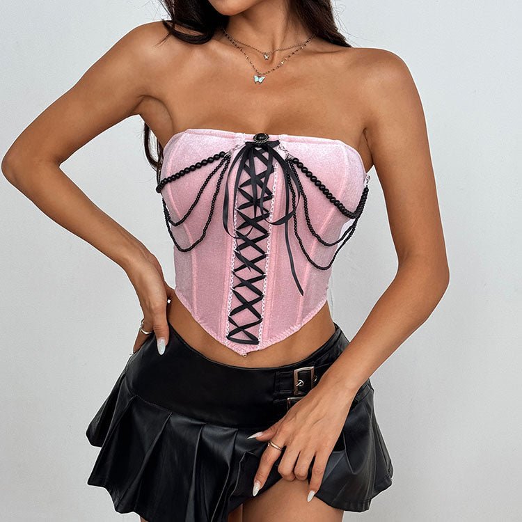 Elegant Pink Corset with Chain Detail - Late Night Lingerie