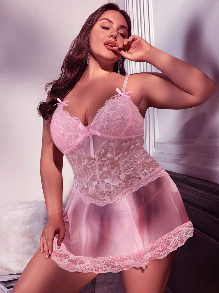 Plus Size Shy Around You Lace Chemise Set