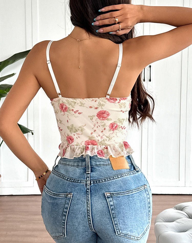 Flirty Floral Corset with Lace-Up Front - Late Night Lingerie