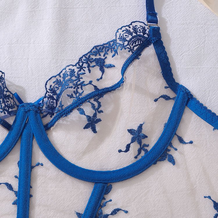 Floral Embroidered Bustier Chemises with Garter Straps - Late Night Lingerie
