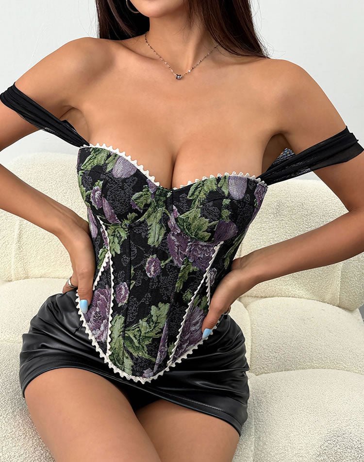 Floral Off-the-Shoulder Corset Top - Late Night Lingerie