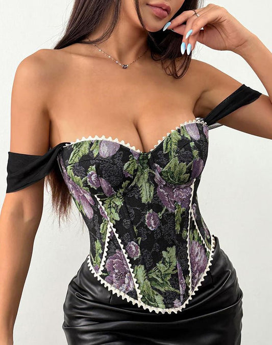 Floral Off-the-Shoulder Corset Top - Late Night Lingerie