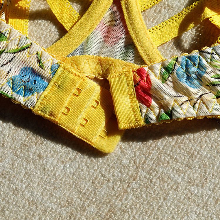 Floral Print Lingerie Set with Yellow Straps - Late Night Lingerie