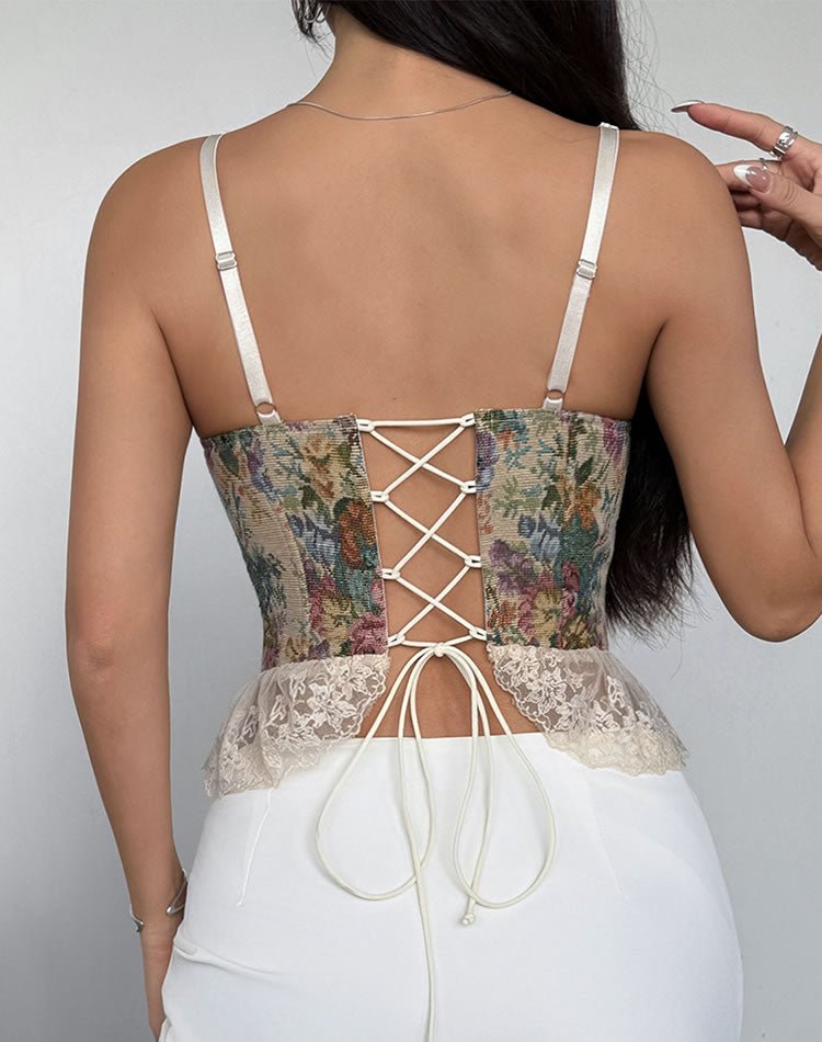 Floral Tapestry Corset with Lace Trim - Late Night Lingerie