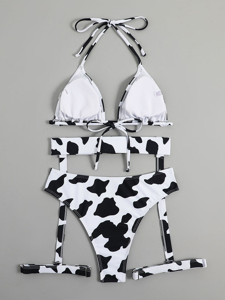 Playful Black and White Cow Pattern Swimwear
