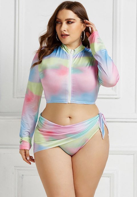 Front Zipper Print Three Pieces Tankinis - Late Night Lingerie