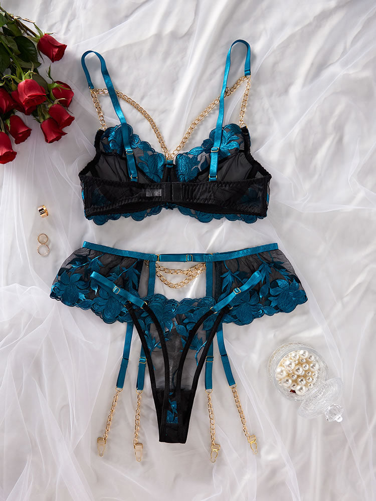 Romantic Embroidered Floral Bra Set