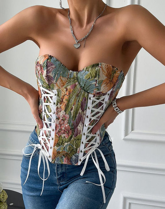 Garden-Inspired Lace-Up Bustier - Late Night Lingerie