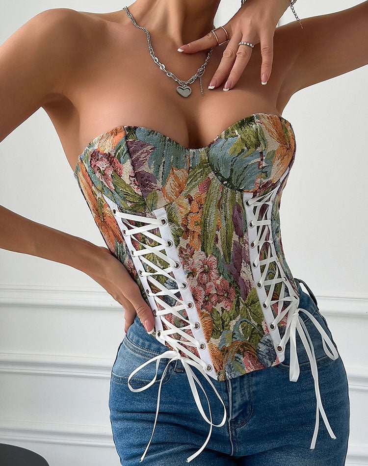 Garden-Inspired Lace-Up Bustier - Late Night Lingerie