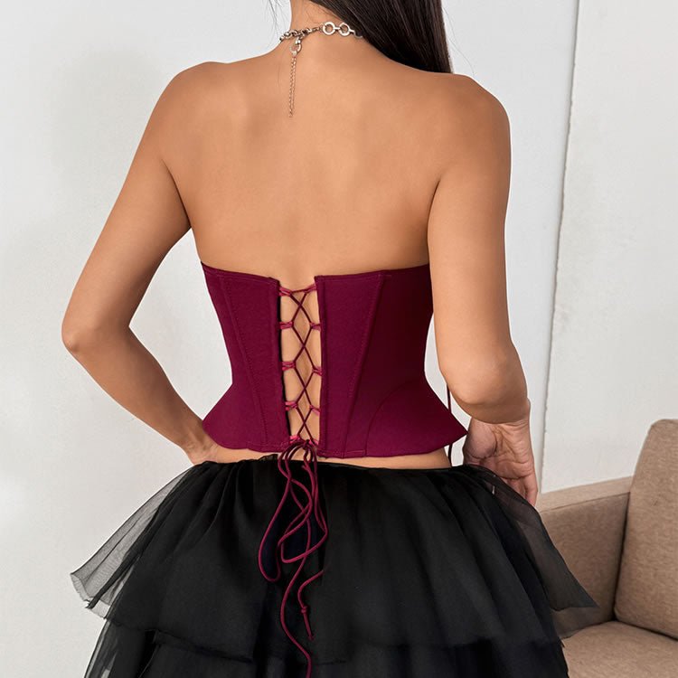 Gothic Style Fold-Over Neckline Bustier Top - Late Night Lingerie