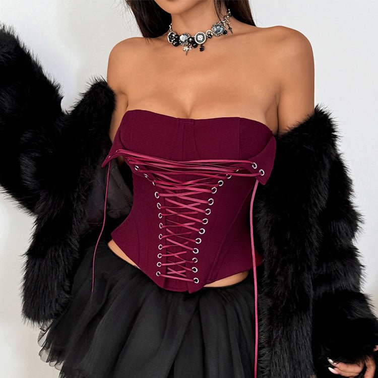 Gothic Style Fold-Over Neckline Bustier Top - Late Night Lingerie