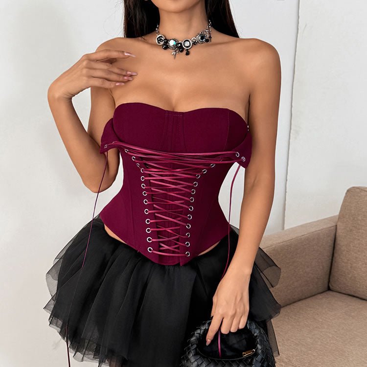 Gothic Style Fold-Over Neckline Bustier Top - Late Night Lingerie