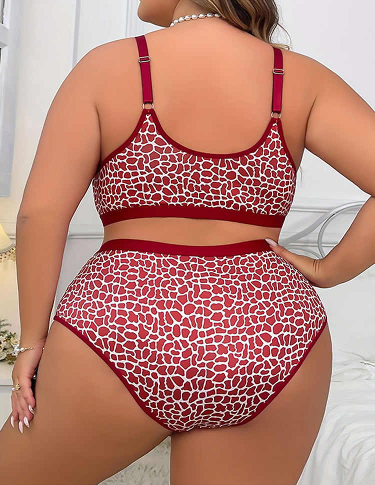 Bold Red Leopard Plus Size Lingerie Set