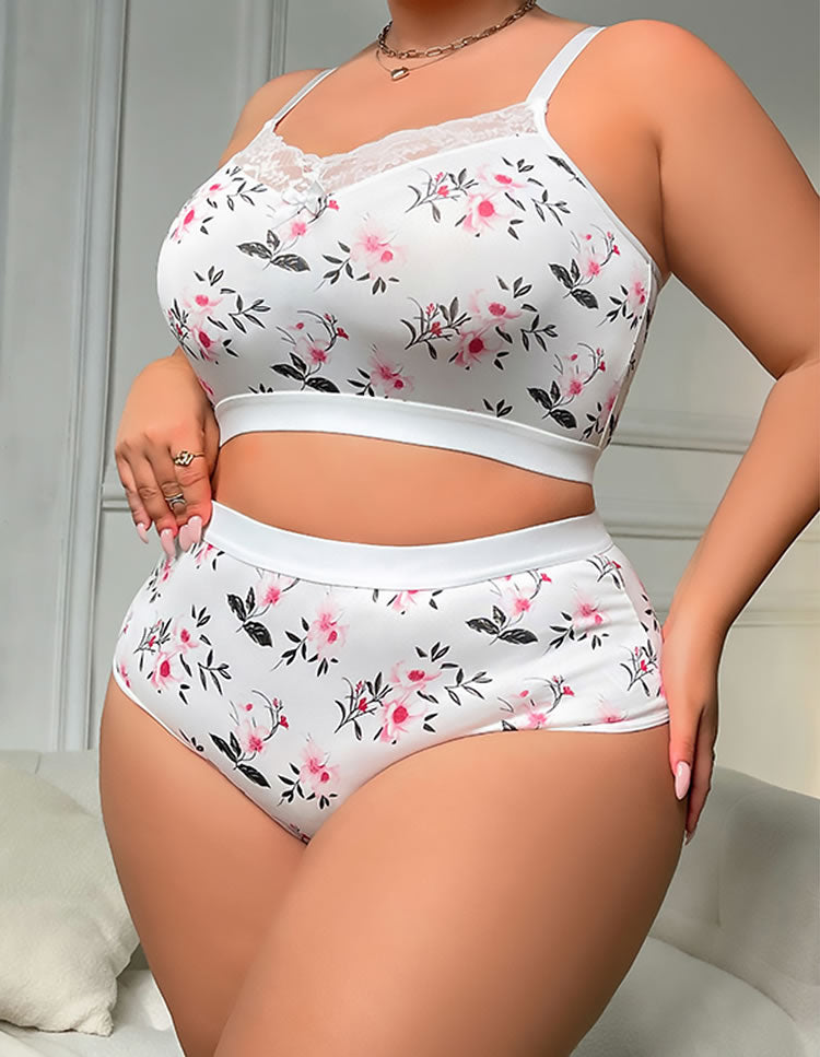Comfortable Floral Plus Size Lingerie Set