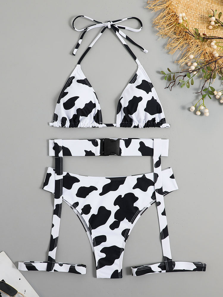 Playful Black and White Cow Pattern Swimwear