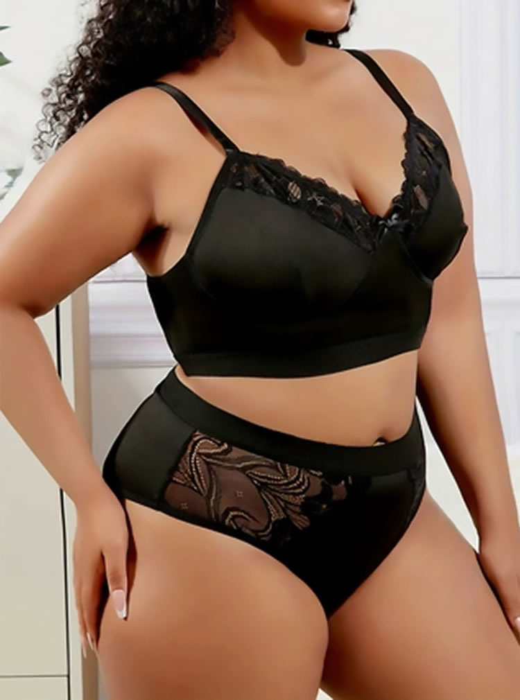Elegant Black Lace Plus Size Lingerie Set