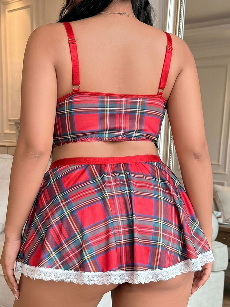 Plus Size Red Plaid Maid Lingerie Set with Apron