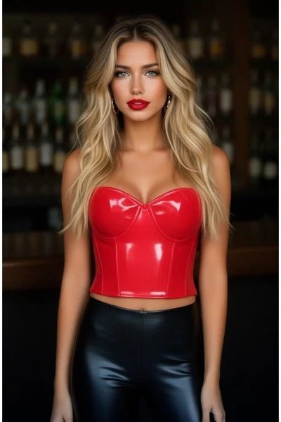 Lavish Red Patent PVC Underwire Bustier - Late Night Lingerie