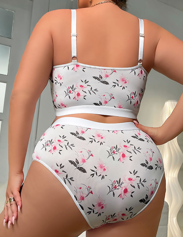 Comfortable Floral Plus Size Lingerie Set
