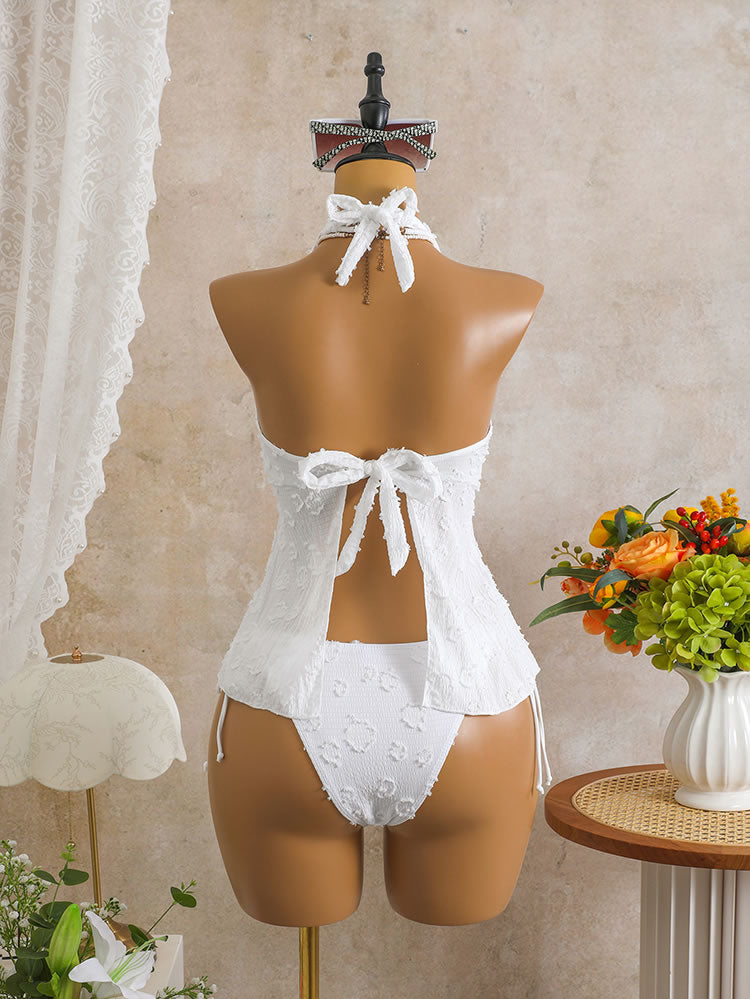 Women's Yellow Halter Two-Piece Swimsuit with Peplum Top