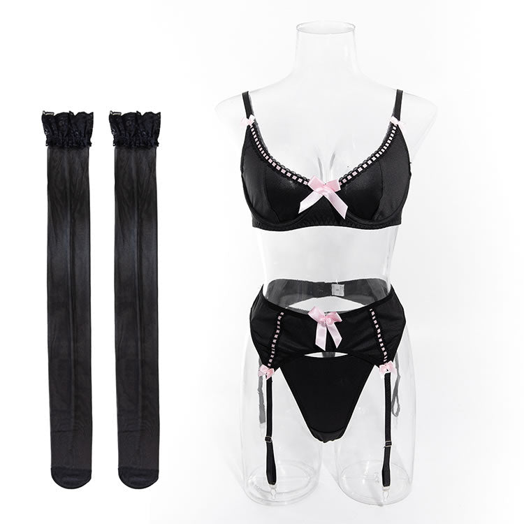 Midnight Ecstasy Gartered Bra Set - Late Night Lingerie