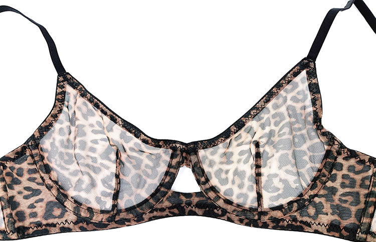 Sheer Animal Print Bra and Thong