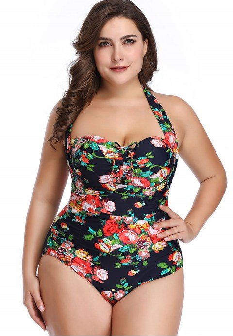 One Piece Plus Size Tie-Front Underwire Swimsuit - Late Night Lingerie