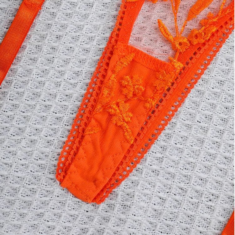 Orange Lace Bra and Thong Set with Garter Straps - Late Night Lingerie