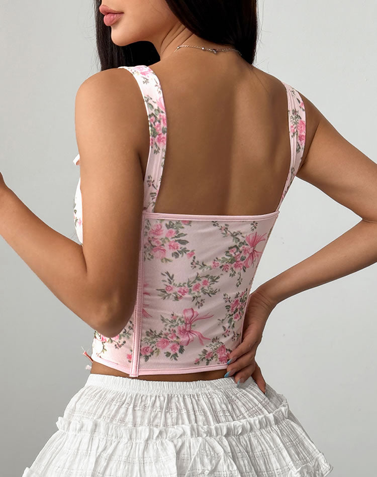 Romantic Floral Corset Top with Lace-Up Detail