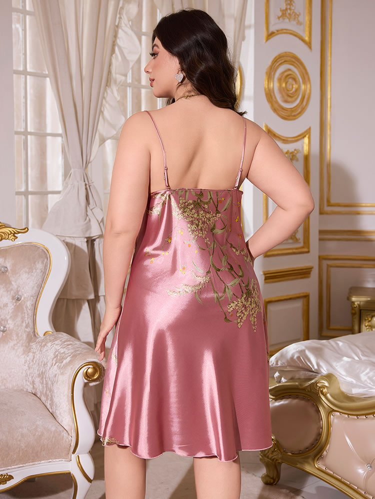 Charming Pink Satin Slip Dress with Floral Print