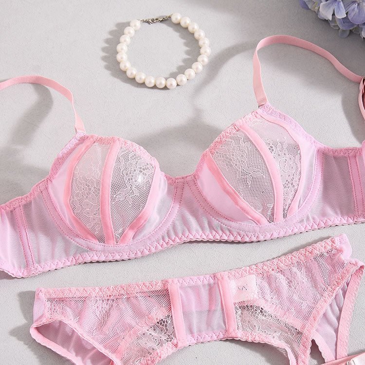 Pink Lace Lingerie Set with Garter Belt - Late Night Lingerie