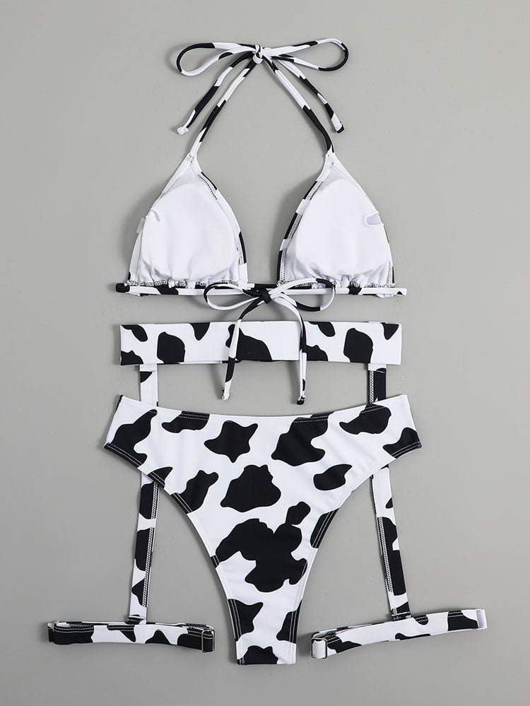 Playful Black and White Cow Pattern Swimwear - Late Night Lingerie